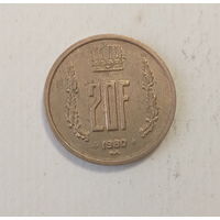 Люксембург 20 франков 1980 год Великий принц Жан