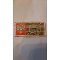 ПОЛЬША, герб, карта с промышленностью 1966год