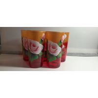 Набор стаканов 5 шт. Красное стекло, розы
