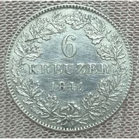 Монета 6 крейцеров 1841 год. Гогенцоллерн-Гехинген. Константин