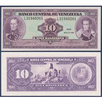 Венесуэла, 10 боливаров 1990 г., P-61b (L, Симон Боливар и Антонио Сукре), UNC
