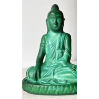 Статуэтка цветное стекло Чехословакия винтаж малахитовое стекло Будда 20х15см