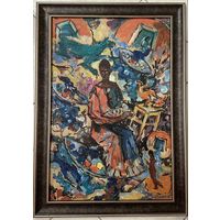 Кищенко А.М "Рождество", 1996г. ДВП, масло. Размер 60х40 см. с рамой 69,5х49,5 см.