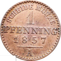 РАСПРОДАЖА!!! - ГЕРМАНИЯ ПРУССИЯ 1 пфенниг 1857 год