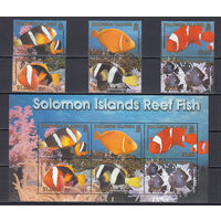 Фауна Рыбы. Соломоны. 2001. 6 марок и 1 блок. Michel N 1056-1061, бл55 (14,0 е).