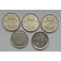 Нидерланды 25 центов 1973, 1976, 1977, 1980 гг. Цена за 1 шт.