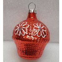 Игрушка ёлочная Корзина с цветами, стекло. СССР