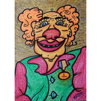 Шарж Клоун с медалью, смешанная техника, бумага 2008, Котов Олег