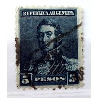 Аргентина 1892-1898гг. 5 песо. Генерал Хосе де Сан-Мартин. гаш.