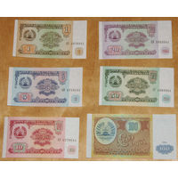 Таджикистан комп.6 бнкн 1,5,10,20, 50, 100 рубл 1994 UNC