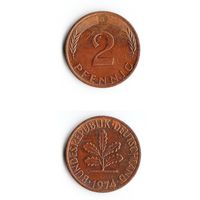 2 пфеннига Германия 1974 года(G)
