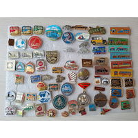 Значки транспорт машины автомобили мотоциклы автобусы тракторы ДОСААФ ЮДПД за работу без аварий история отечественного автомобиля 30 лет МРЗ пожарно-техническая выставка и др.