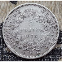 Франция 5 франков 1873 года. Бордо, К. Якорь. Серебро! Сторгуй за свою цену, предложи обмен! Y