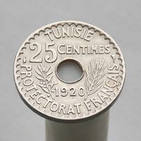 Тунис. "Французский протекторат" 25 сантимов 1920
