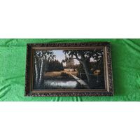 Картина Березы у озера. Холст, масло. Автор Садковский, 1999 г.