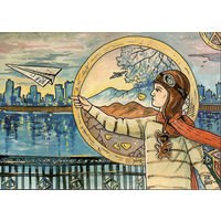 Открытка "Бумажный самолетик"