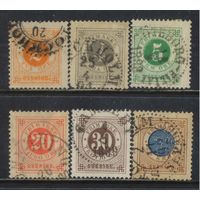 Швеция 1886 Номиналы Надп Стандарт Крона #29,31-2,34-5,37
