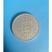 Великобритания 1 шиллинг 1963 год Елизавета II английские львы на щите