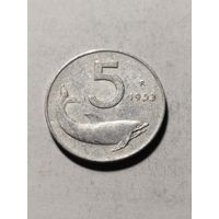 Италия 5 лир 1953