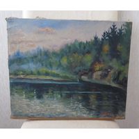 Все лоты с рубля.Пейзаж старый х\м,38 \32 см,подпись