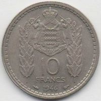 КНЯЖЕСТВО МОНАКО. 10 ФРАНКОВ 1946. МОНАХИ. РЫЦАРИ. КРЕСТОНОСЦЫ.