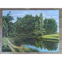Картина пейзаж. масло/холст. Фанера. 75х55 см. С рубля.