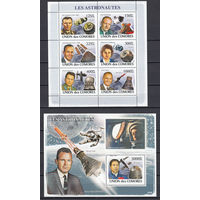 Космос. Советские космонавты и американские астронавты. Коморы. 2009. 1 малый лист и 1 блок. Michel N 2009-2014, бл459 (26,0 е)