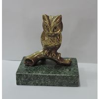 Статуэтка бронзовая "Сова" на камне. Высота 8.5 см. 70-е годы Европа.