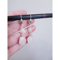 Лот С 1 РУБЛЯ! много лотов! Ретро серьги с белым Агатом винтажные, сталь