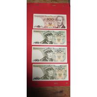 4 шт. Купюры Польши 50 и 100 злотых 1986 и 1988. С рубля. (27)