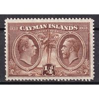 38a.BrKCI. Великобритания. Колонии. Каймановы острова. 100 лет парламенту Каймановых островов. Георг V. 1932 г. 1/4P. Mi.#70.