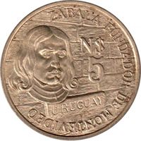 Уругвай 5 новых песо, 1976 250 лет основанию Монтевидео UNC