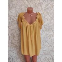 Красивая блуза на 64-68 размер, желтого цвета. Замеры сложно определить, Длина 72 см, ПОгруди 90 см (но отлично будет на ПО 75 см, так как должна быть свободной на фигуре). Блузу можно носить как с от