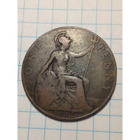 1 пенни Великобритания 1912 год.