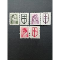 Польша 1948 Неполная серия марок с купонами "Борьба с туберкулезом" (чистые**) Mi.511 Zf, 513 Zf-514 Zf каталог 17.50 евро