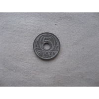Польша 5 грошей 1939 Цинк немецкое генерал-губернаторство (1939-1945)