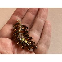 Брошь Веточка коньячные стразы Чехия 60-е