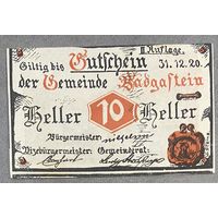Геллеров Нотгельд Австрия Бад-Гаштайн , 10 геллеров 1920 год