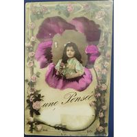 Детская фотооткрытка. Анютины глазки. Франция. Начало 20-го века.