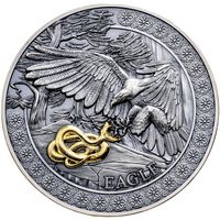 Гана 10 седи 2023г. "Охота в дикой природе: Орёл". Монета в капсуле; деревянном подарочном футляре; сертификат; коробка. СЕРЕБРО 50гр.