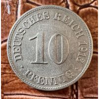 Монета 10 пфеннигов 1913 год. Германская империя. Вильгельм II. Монетный двор Мюнхен. С рубля без МЦ.