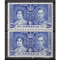 60.BrKS. Великобритания. Колонии.  Ямайка. Коронация Георга VI и Елизаветы. 1937 г. 2 1/2P. Mi.#117. Пара. MNH.
