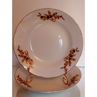 Japan. Япония.Тарелки. 7 штук. Костяной Фарфор. Кедровая ветка. Шишки. Диаметр 23 см