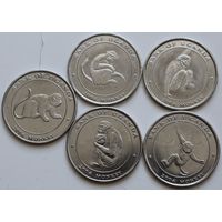 Уганда Набор 5 монет "Обезьяны" 100 шиллингов 2004 год