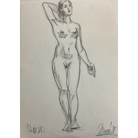 "Обнаженная натурщица стоящая" зарисовка а3