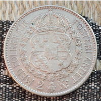 Швеция 2 кроны 1914 года, AU. Густав V. Герб. Серебро. Сторгуй за свою цену, предложи обмен!