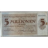 Германия 5 миллионов марок 1923 г Эссен (Essen) XF, 1429о., В/З волны