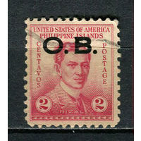 Американские колонии - Филиппины - 1935 - Хосе Рисаль 2С с надпечаткой О. В. Dienstmarken - [Mi.16d] - 1 марка. Гашеная.  (Лот 6Js)-T25P1