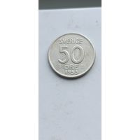 50 эре 1953 года Швеция. Серебро 400. Монета не чищена. 651