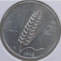 Италия 2 лиры 1948 г. В холдере